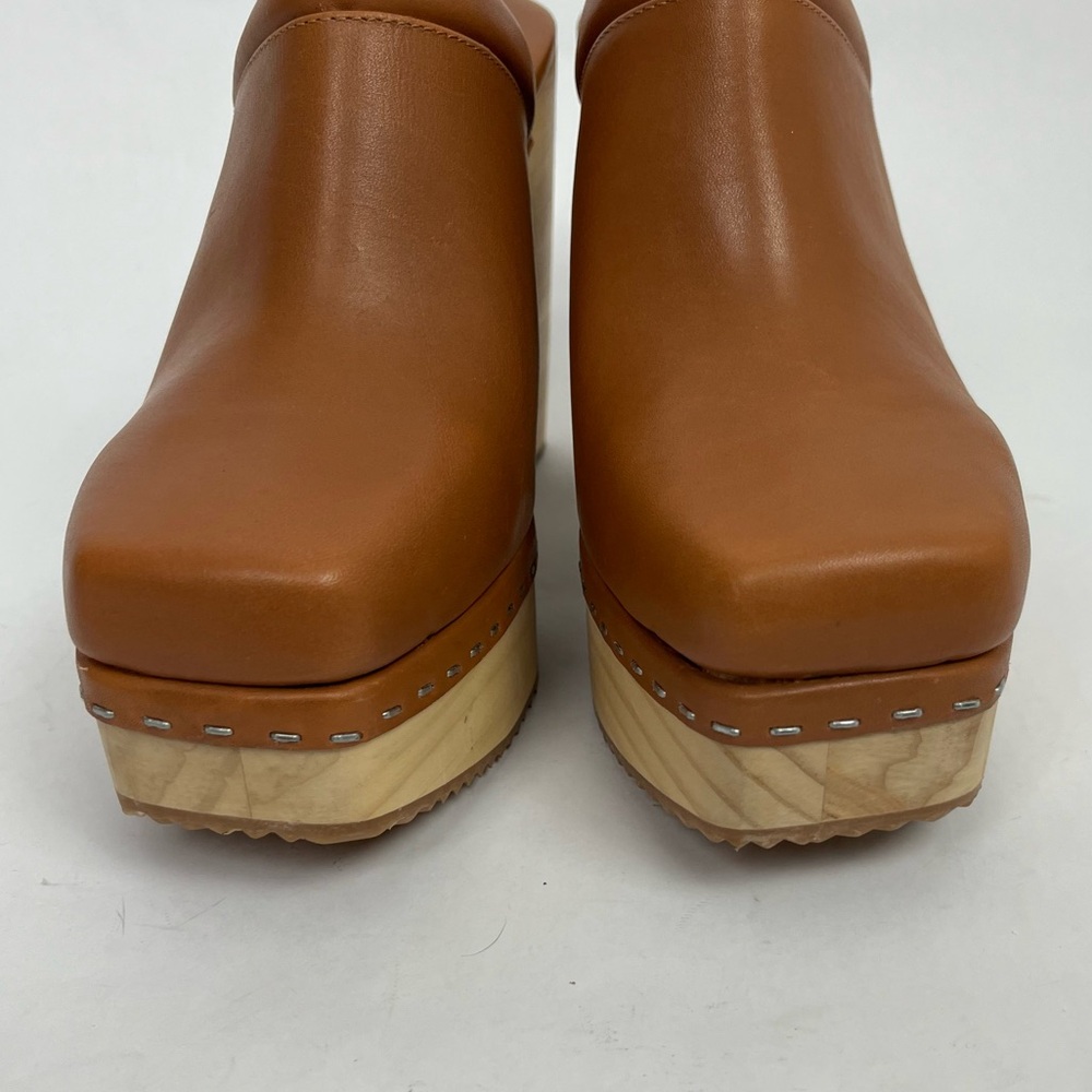 Steve Madden Cognac Leather Brown Platform Clog Mules - Picture 5 of 9